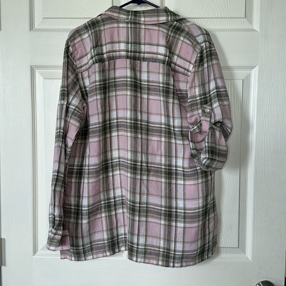 JONES NEW YORK SPORT ROLL TAB SLEEVE 100%LINEN CHECK L - Picture 4 of 4